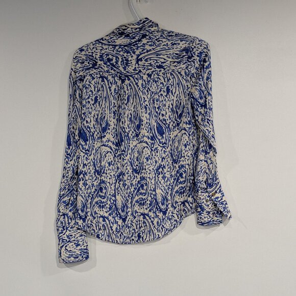 *3/$10* Zara Patterned Button Down Shirt Blue White Size Small - Picture 2 of 3